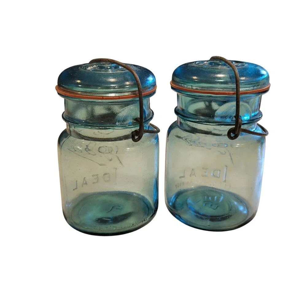 2 Vintage Ball Blue Lightning Ideal Mason Canning PINT Jar 1906-1933 #5 #9 READ